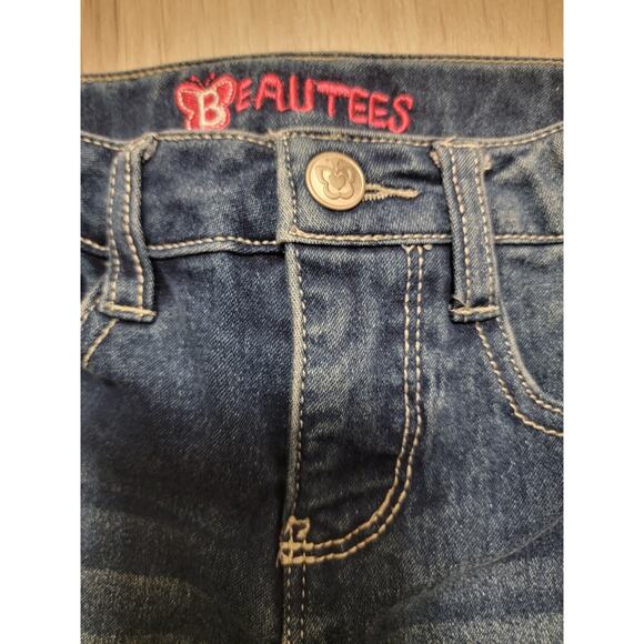 Beautees Girls Size 4 Distrsssed Skinny Jeans Sequin Heart Deco - Picture 3 of 5